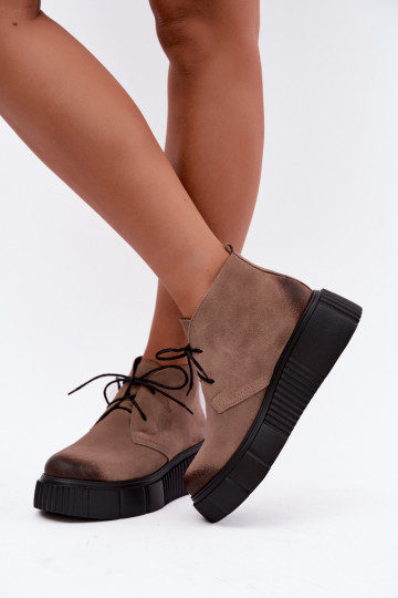 Leren dames warme schoenen van faux suede met platform in zandkleur Zazoo 60588 2