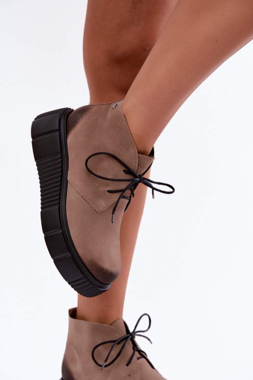 Leren dames warme schoenen van faux suede met platform in zandkleur Zazoo 60588