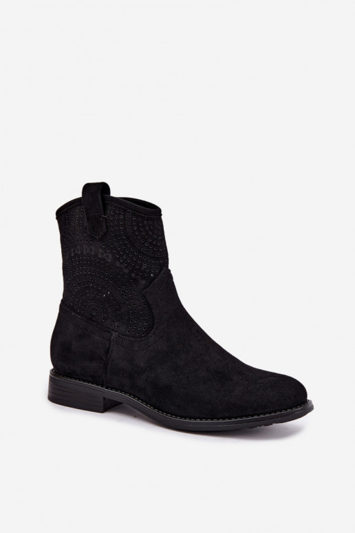 Veterschoenen enkellaarsjes met brede hakken in zwart S.Barski HY62-8125