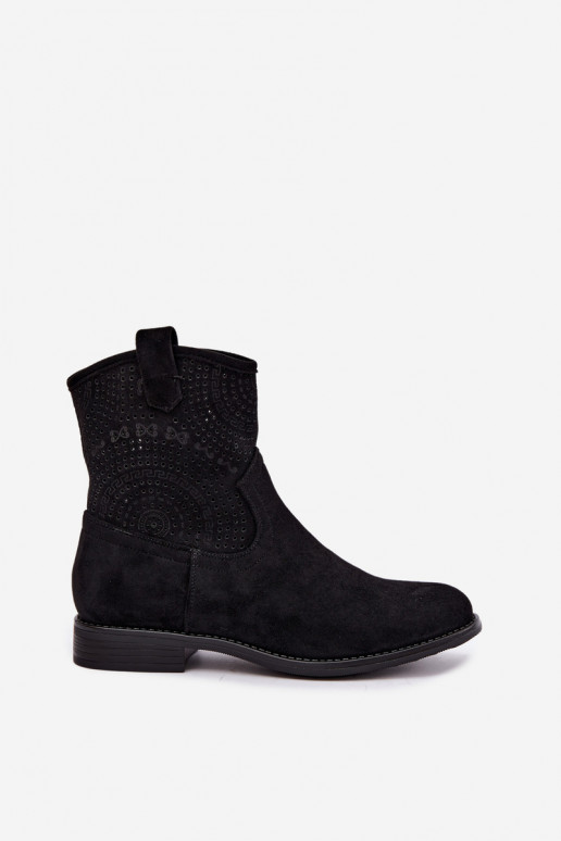 Veterschoenen enkellaarsjes met brede hakken in zwart S.Barski HY62-8125