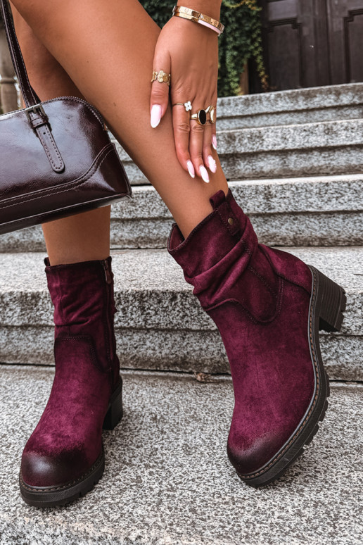 Geïsoleerde dames enkellaarsjes met ruches Klocke S.Barski HY62-8100 in bordeaux kleur