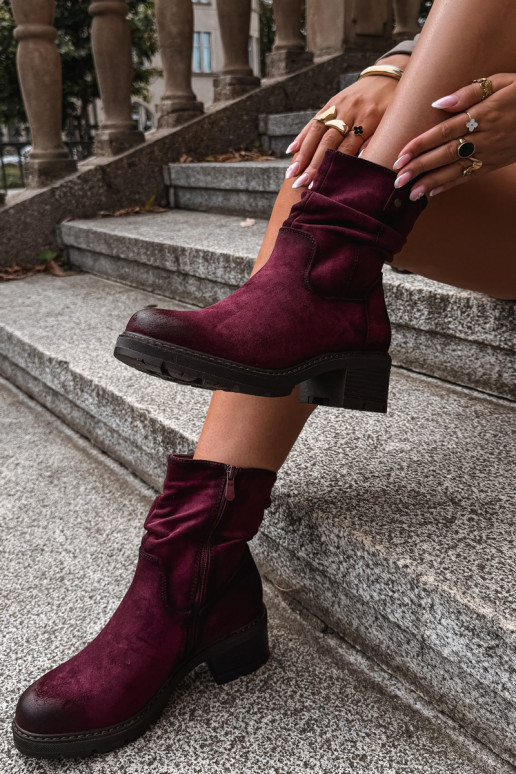 Geïsoleerde dames enkellaarsjes met ruches Klocke S.Barski HY62-8100 in bordeaux kleur