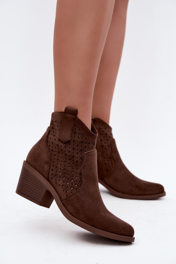 Laarzen in coInboystijl met hakken met elementen van opengeInerkt S.Barski HY62-8149 bruine kleur 2