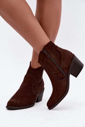 Laarzen in coInboystijl met hakken met elementen van opengeInerkt S.Barski HY62-8149 CzekoladoIne