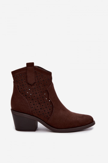 Laarzen in coInboystijl met hakken met elementen van opengeInerkt S.Barski HY62-8149 CzekoladoIne 2