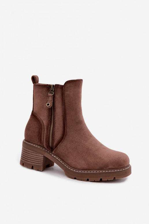 Geïsoleerde dames enkellaarsjes met hakken S.Barski HY62-8101 bruin