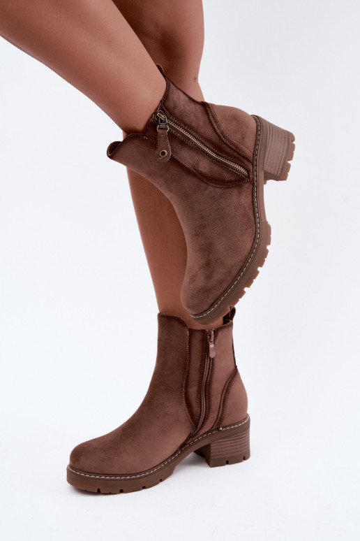 Geïsoleerde dames enkellaarsjes met hakken S.Barski HY62-8101 bruin