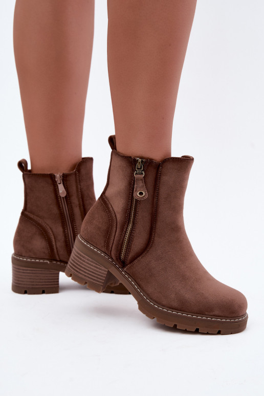 Geïsoleerde dames enkellaarsjes met hakken S.Barski HY62-8101 bruin