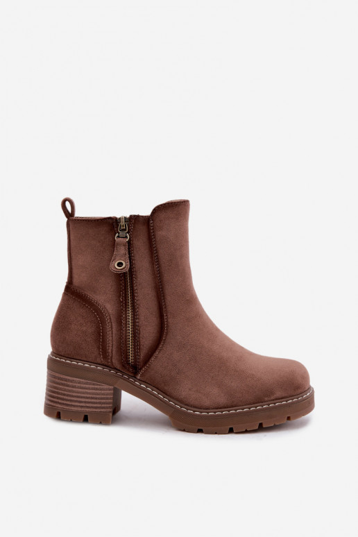 Geïsoleerde dames enkellaarsjes met hakken S.Barski HY62-8101 bruin