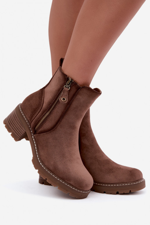 Geïsoleerde dames enkellaarsjes met hakken S.Barski HY62-8101 bruin