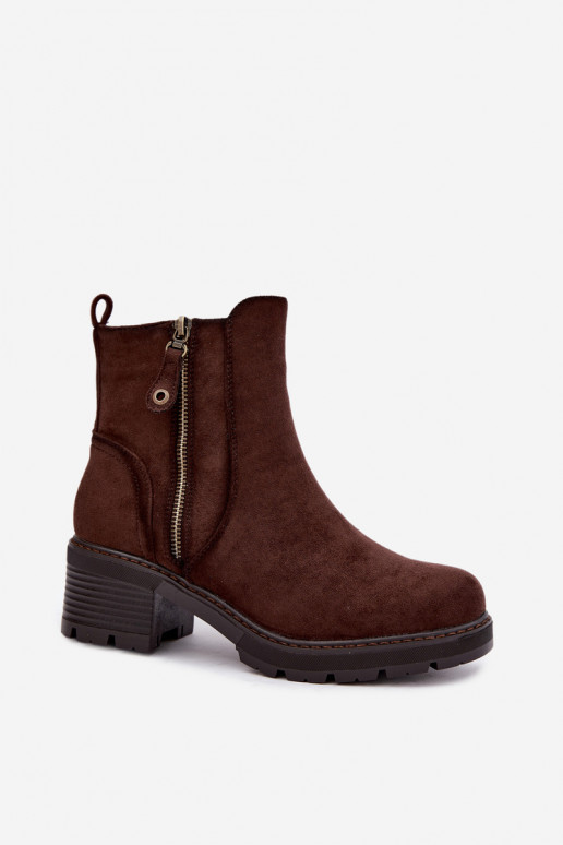 Geïsoleerde dames enkellaarsjes met hakken S.Barski HY62-8101 chocolade