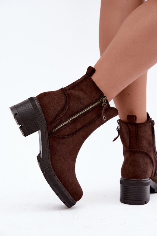 Geïsoleerde dames enkellaarsjes met hakken S.Barski HY62-8101 chocolade
