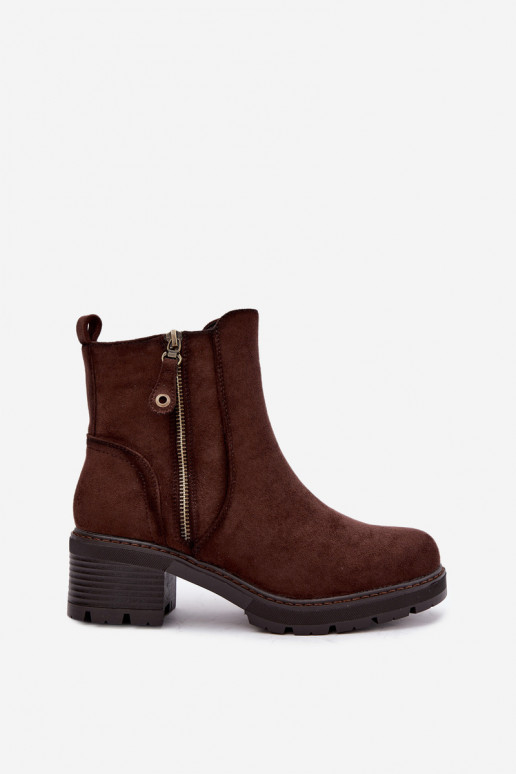 Geïsoleerde dames enkellaarsjes met hakken S.Barski HY62-8101 chocolade