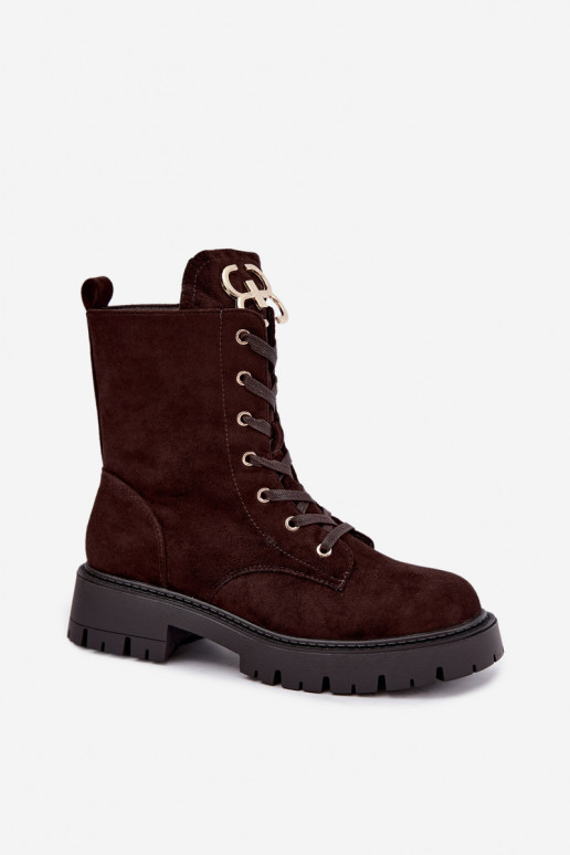 Warme dames enkellaarsjes met ornamenten van faux suede Falira