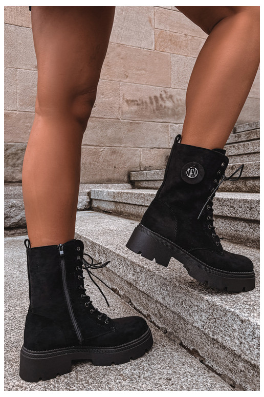 Warme zwarte dames enkellaarsjes van faux suede Livela