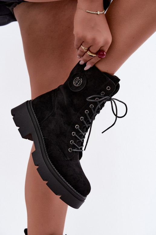 Warme zwarte dames enkellaarsjes van faux suede Livela
