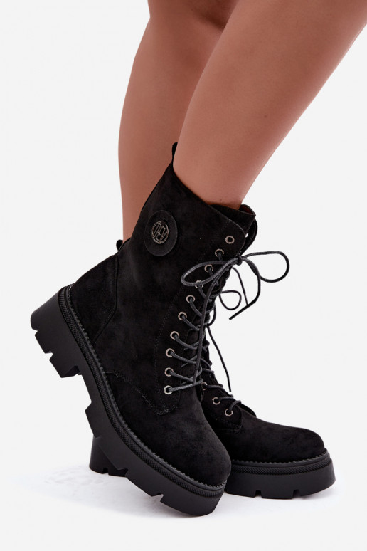 Warme zwarte dames enkellaarsjes van faux suede Livela