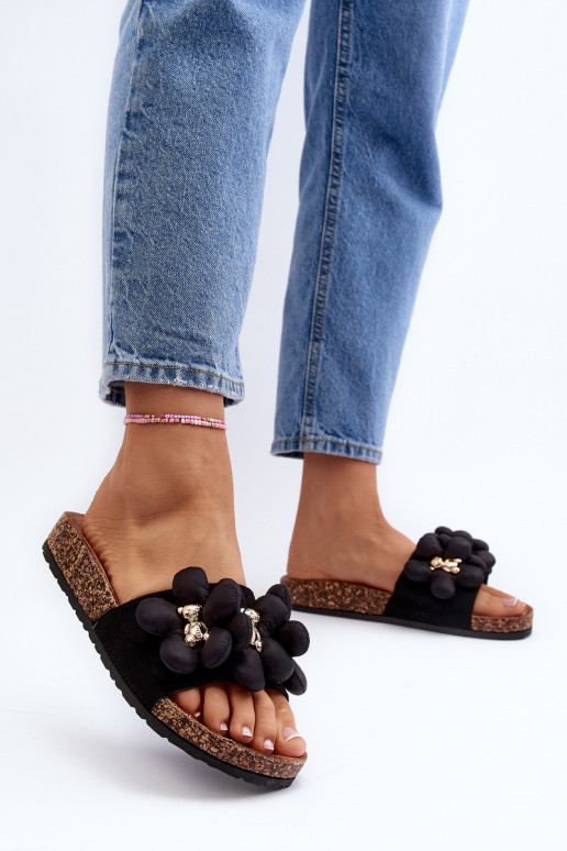 Dames slippers met decoratieve details Bunlia in zwarte kleur