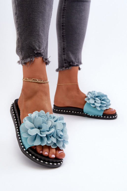 Dames slippers met bloemenmotieven in blauw Cellanen
