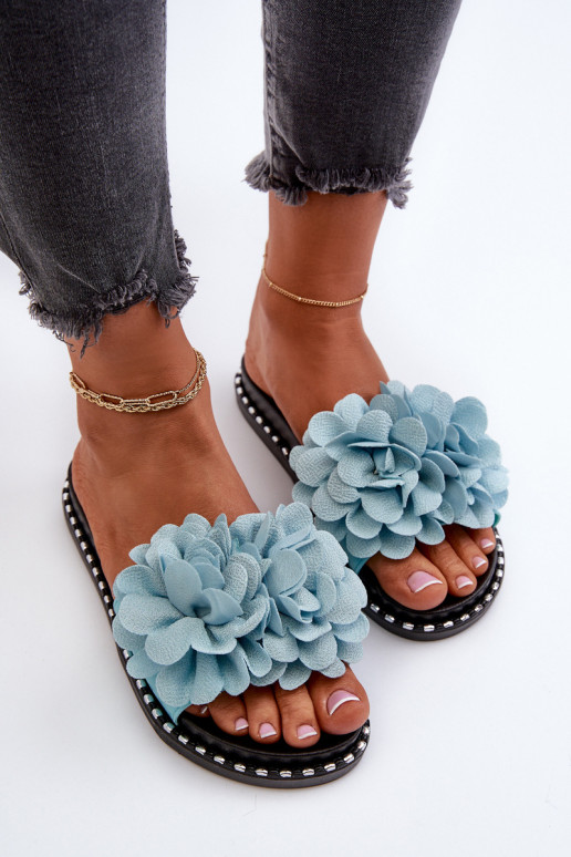 Dames slippers met bloemenmotieven in blauw Cellanen