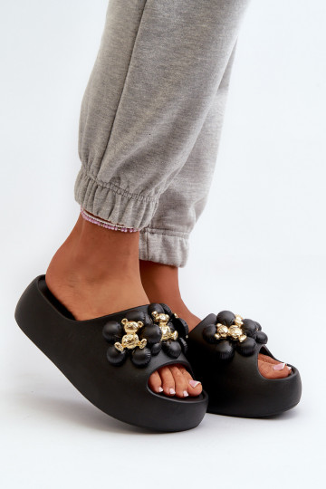 Dames lichte slippers met mooie details op dikke zool in zwart Bremavia 2