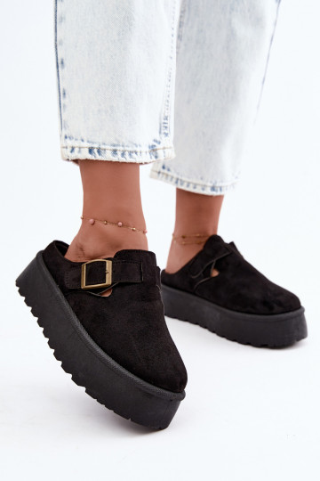 Zwarte dames slippers met platform en gespen Cressa 2