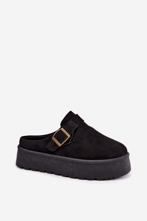 Zwarte dames slippers met platform en gespen Cressa