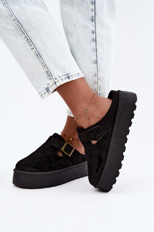 Zwarte dames slippers met platform en gespen Cressa