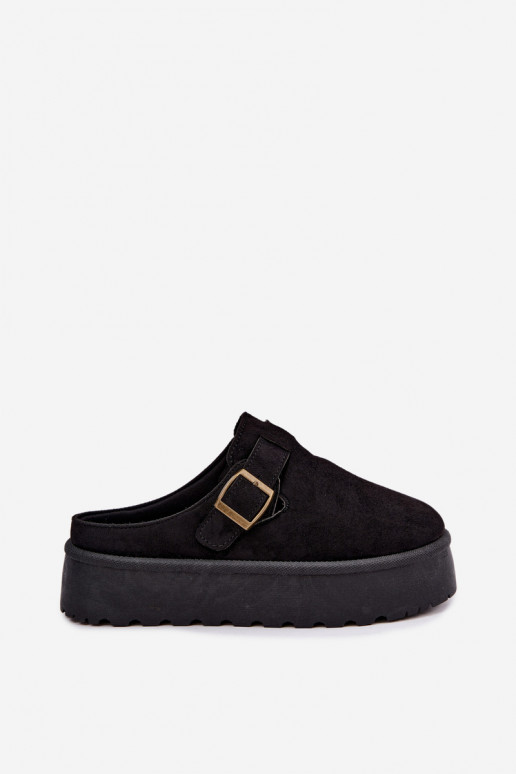 Zwarte dames slippers met platform en gespen Cressa