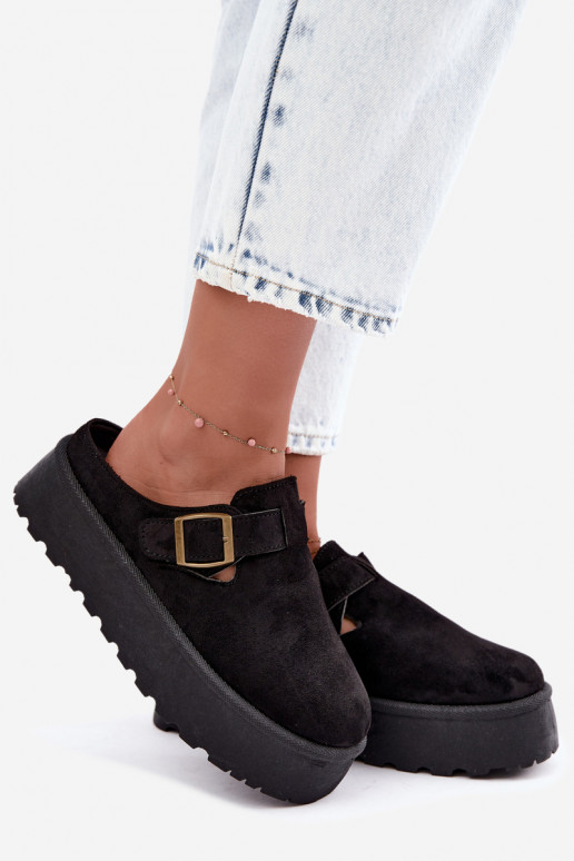 Zwarte dames slippers met platform en gespen Cressa