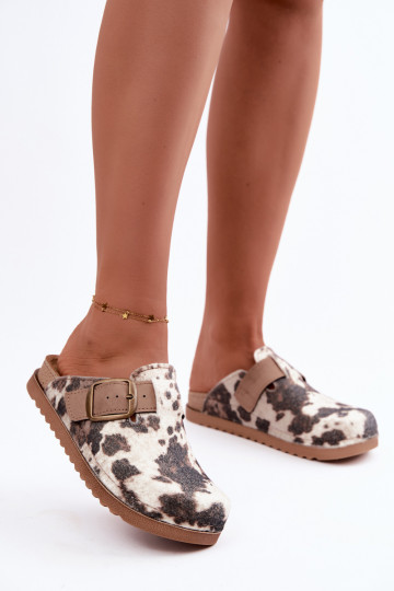 Slippers Klompen Dames met gespen IN Łaty Inblu DJ000016 bruine kleur 2