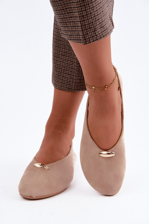 Zandkleurige dames ballerina's met gouden details Serela