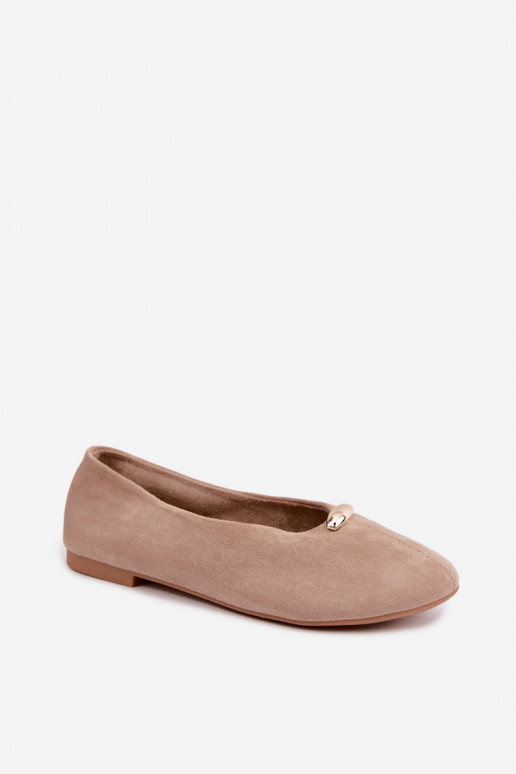 Zandkleurige dames ballerina's met gouden details Serela