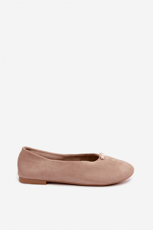 Zandkleurige dames ballerina's met gouden details Serela
