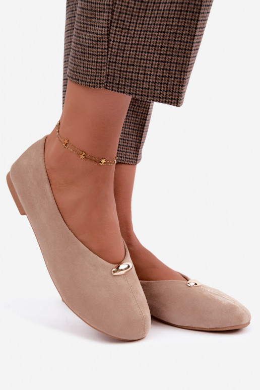 Zandkleurige dames ballerina's met gouden details Serela