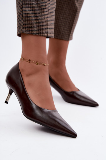Schoenen met lage hakken in chocoladekleur Pelina