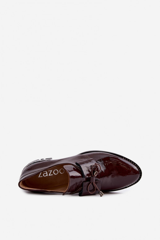 Gelakte schoenen met lage hakken en strikken in bordeauxkleur Zazoo 1399