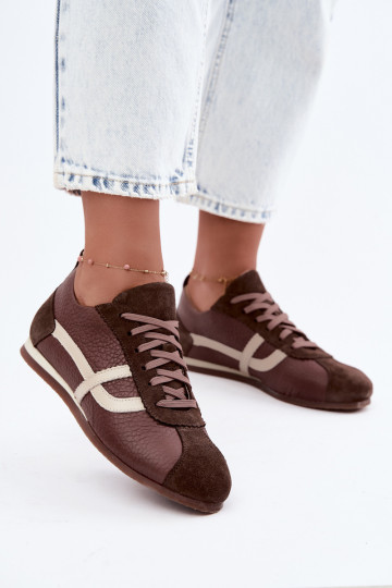 Leer van suède Sneakers model schoenen Dames Zazoo N1402S2 CzekoladoIne 2
