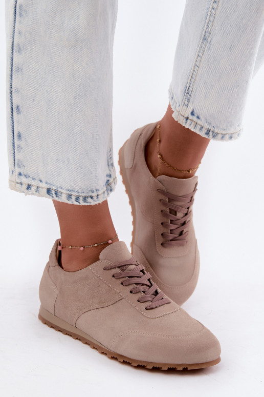 Barefoot sneakers van faux suede in zandkleur Zazoo N1422