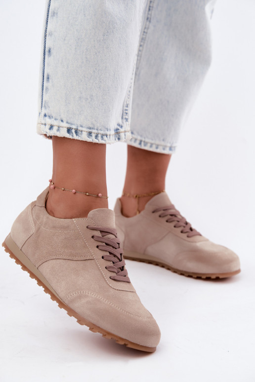 Barefoot sneakers van faux suede in zandkleur Zazoo N1422
