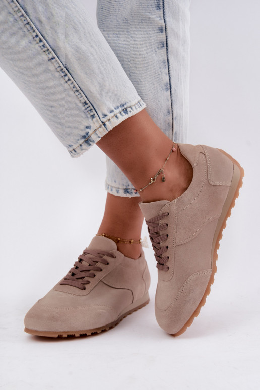 Barefoot sneakers van faux suede in zandkleur Zazoo N1422