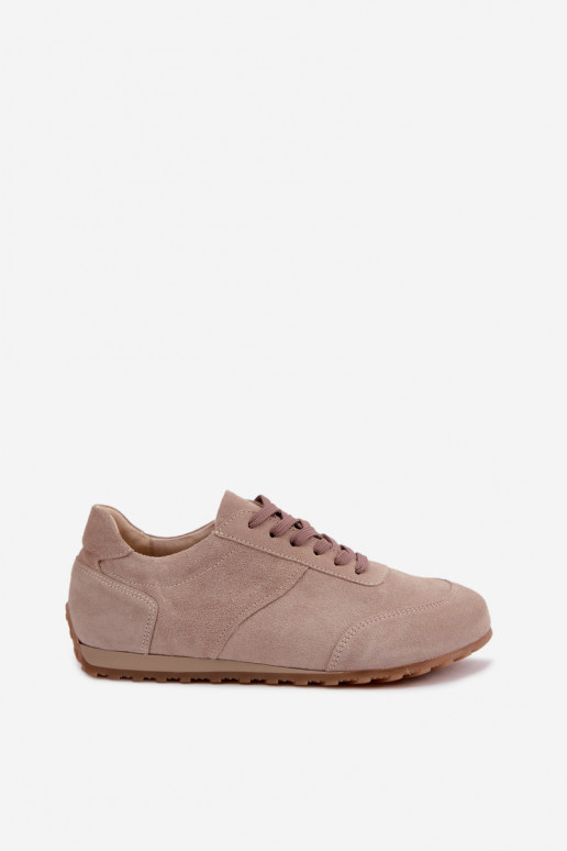 Barefoot sneakers van faux suede in zandkleur Zazoo N1422