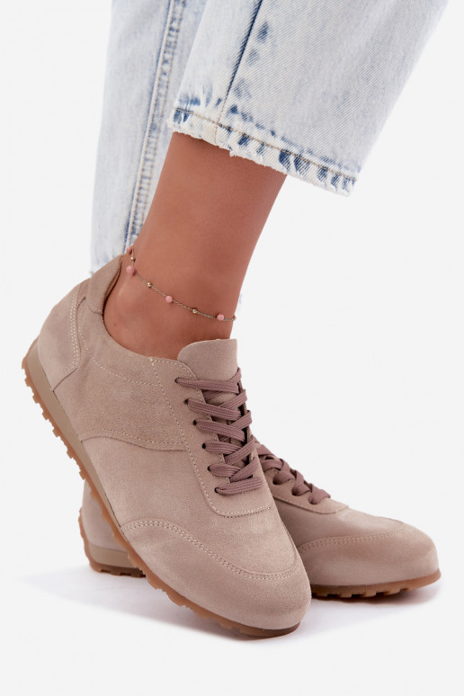Barefoot sneakers van faux suede in zandkleur Zazoo N1422