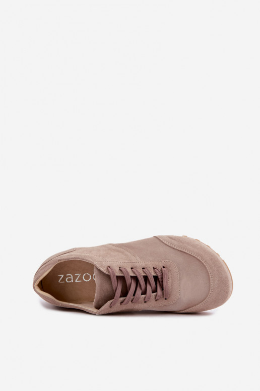 Barefoot sneakers van faux suede in zandkleur Zazoo N1422