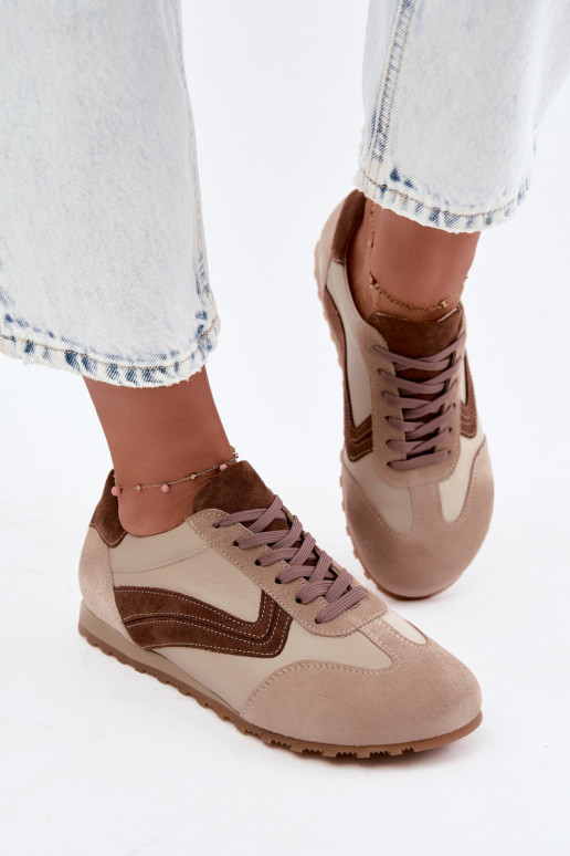 Barefoot sneakers van faux suede in zandkleur Zazoo N1400