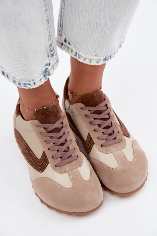 Barefoot sneakers van faux suede in zandkleur Zazoo N1400