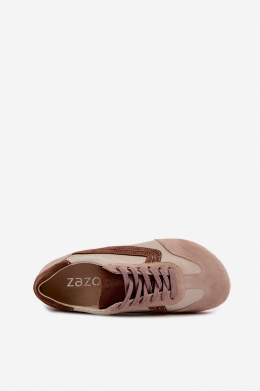 Barefoot sneakers van faux suede in zandkleur Zazoo N1400