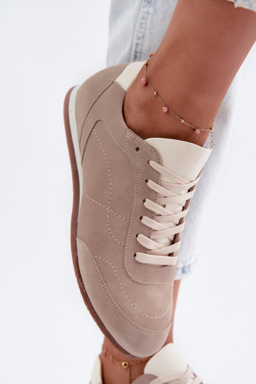 Barefoot sneakers met borduursels in zandkleur Zazoo N1414