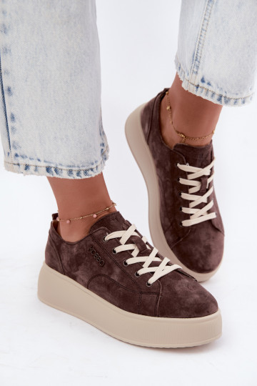 Faux suede sneakers met platform Kobbo in chocolade