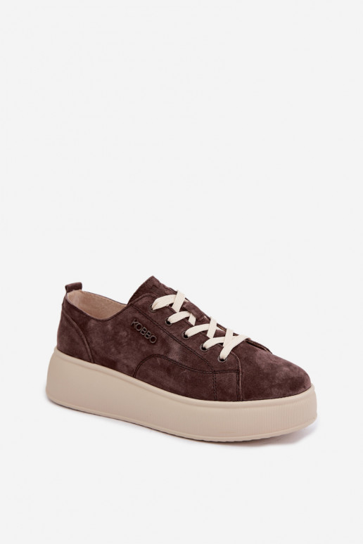 Faux suede sneakers met platform Kobbo in chocolade